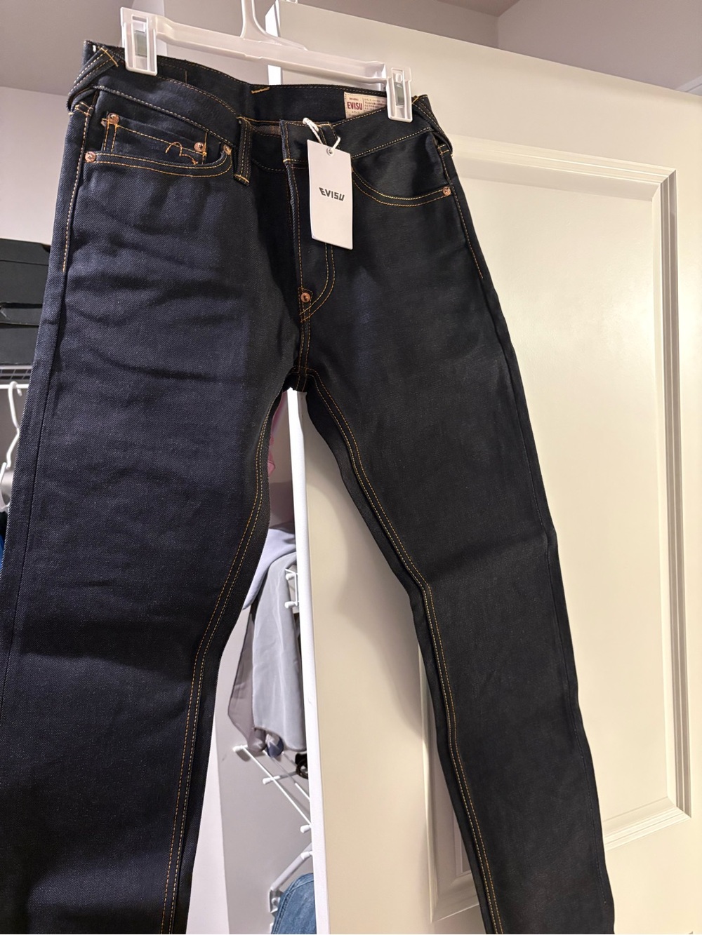 Evisu Men's Navy Indigo Skinny Jeans with Contrast Stitching